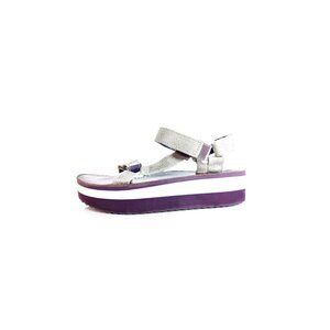 Teva Flatform Universal Leather Sandals Metallic Silver Size 10
